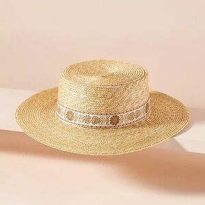 Lack Of Color Tan Boater Hat with Floral Band